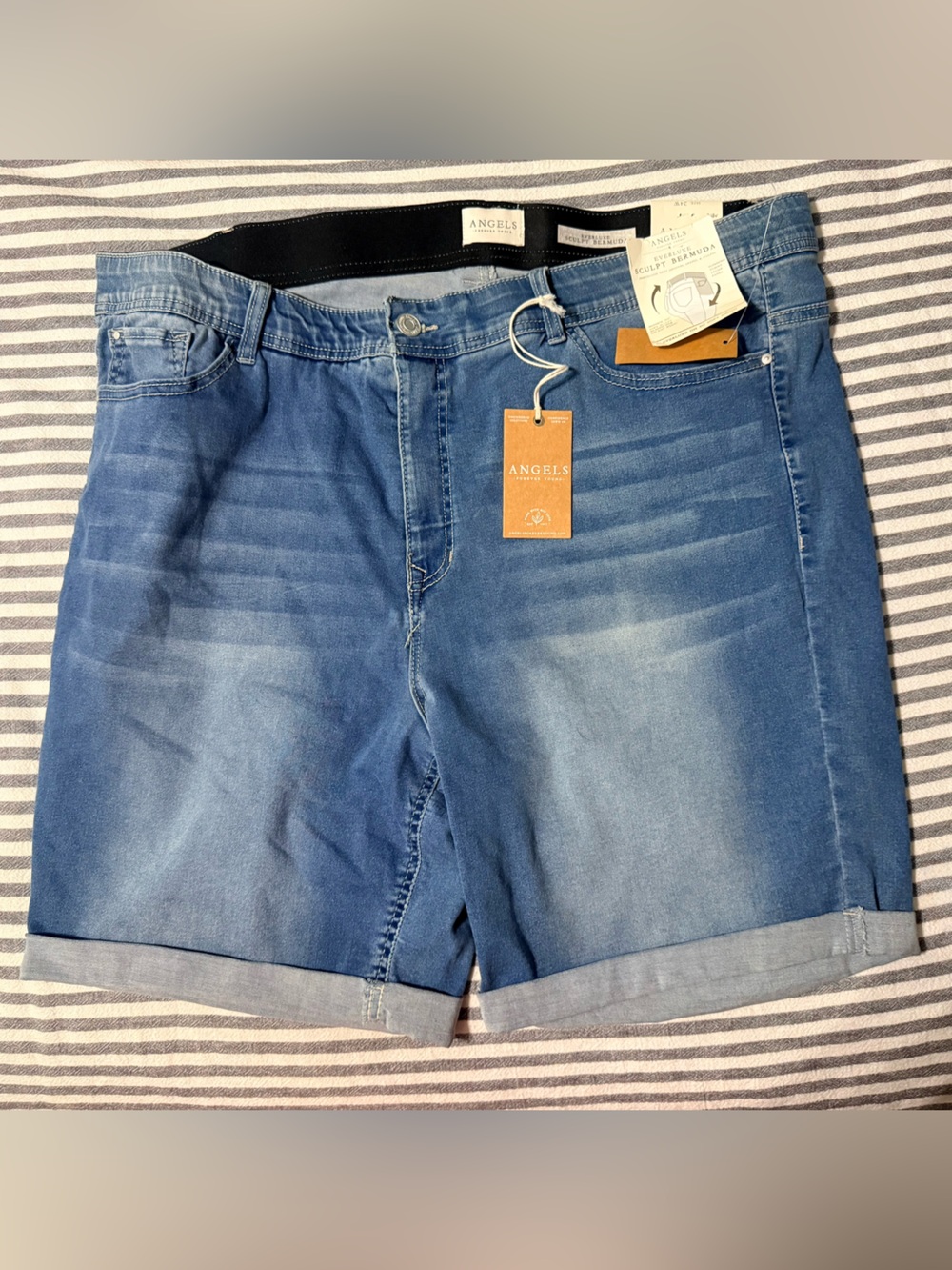 Angels Light Blue Denim Jean Shorts with Rolled Hem